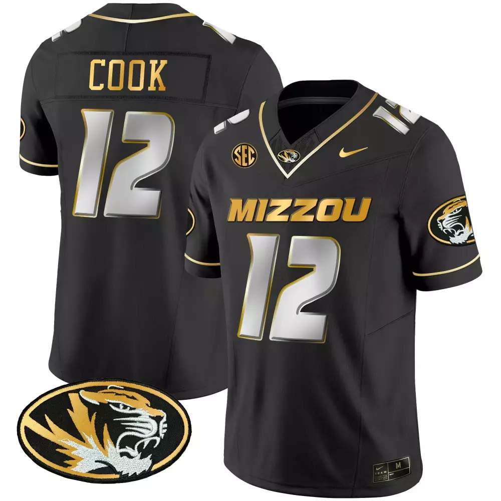brady cook black gold womens missouri tigers gold vapor jersey all stitched