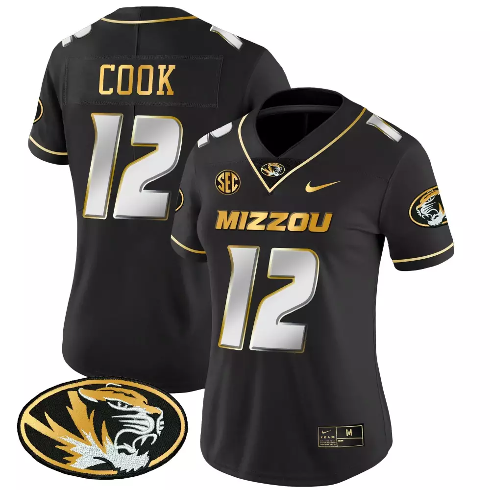 brady cook black gold womens missouri tigers gold vapor jersey all stitched
