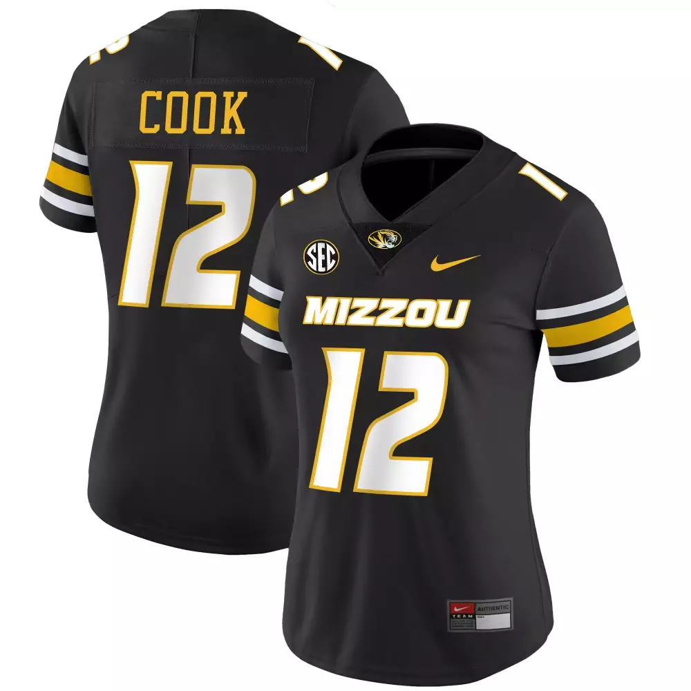 brady cook black gold womens missouri tigers gold vapor jersey all stitched