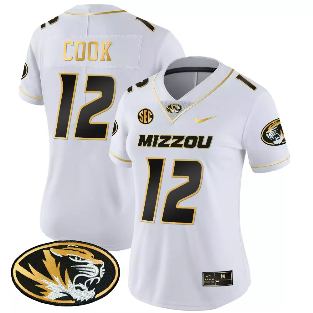 brady cook white gold womens missouri tigers gold vapor jersey all stitched