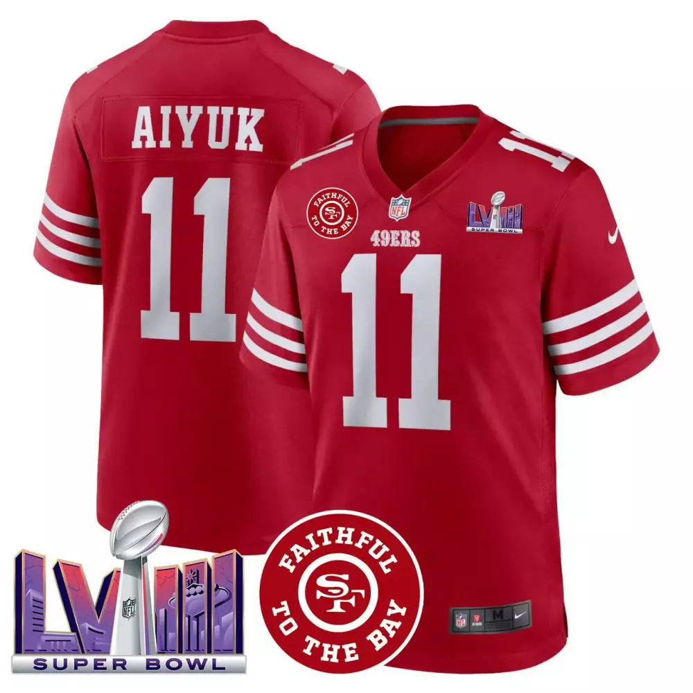 Brandon Aiyuk Red Jersey | San Francisco 49ers Super Bowl LVIII Patch Vapor | All Stitched Fan Gear | For Men, Women & Youth