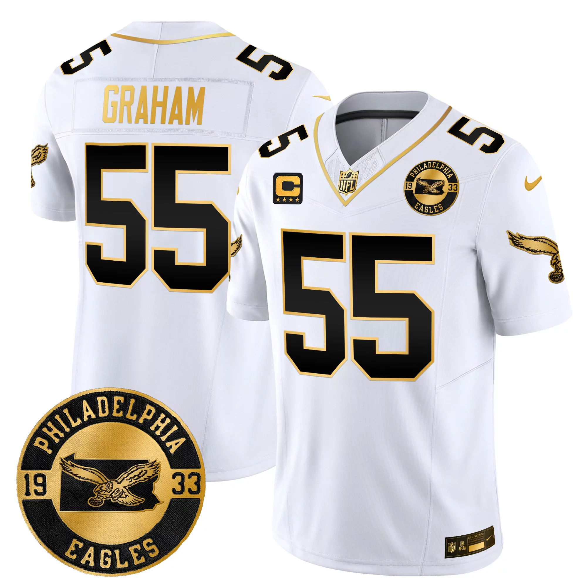 brandon graham white gold mens philadelphia eagles 2024 throwback gold vapor limited jersey est 1933 patch all stitched