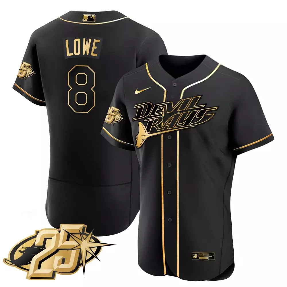 brandon lowe black gold mens tampa bay rays 25th anniversary patch flex base jersey all stitched