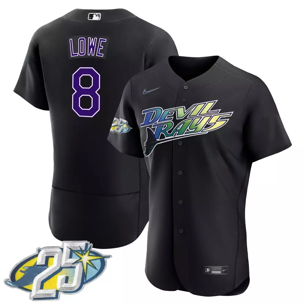 brandon lowe black gold mens tampa bay rays 25th anniversary patch flex base jersey all stitched