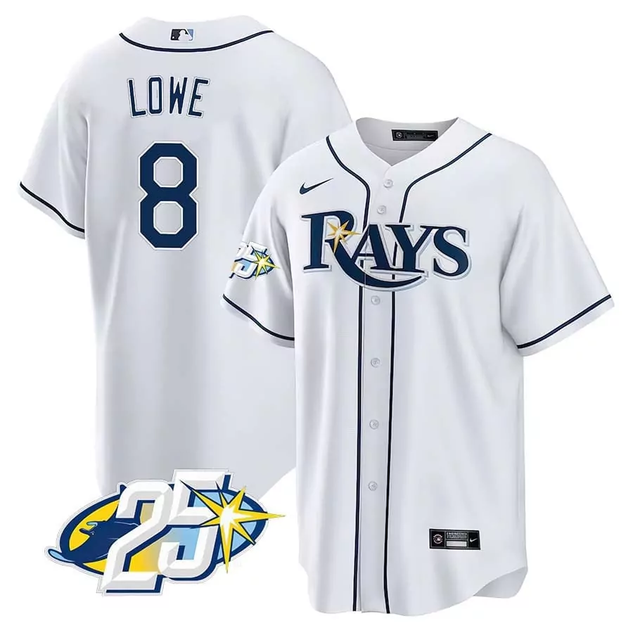 brandon lowe white mens tampa bay rays 25th anniversary patch cool base v2 jersey all stitched