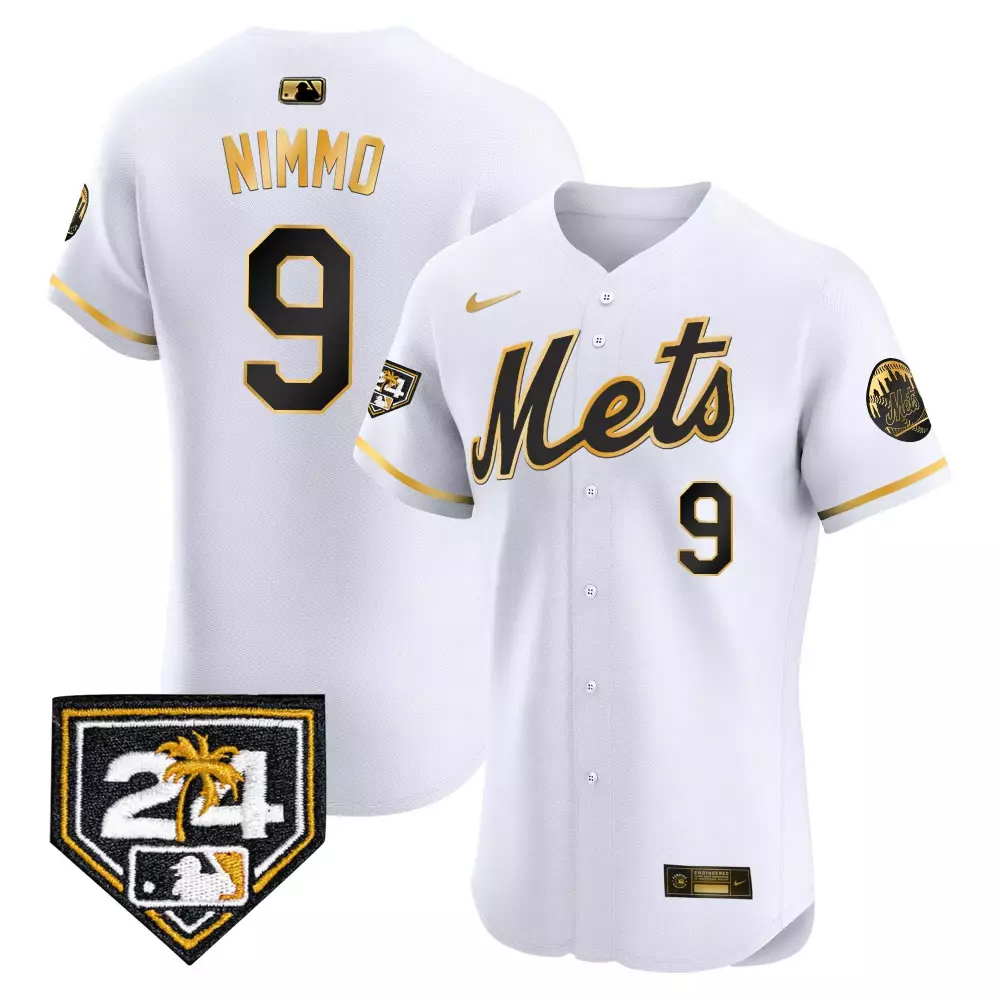 brandon nimmo white gold mens new york mets 2024 spring training vapor premier elite jersey v2 all stitched