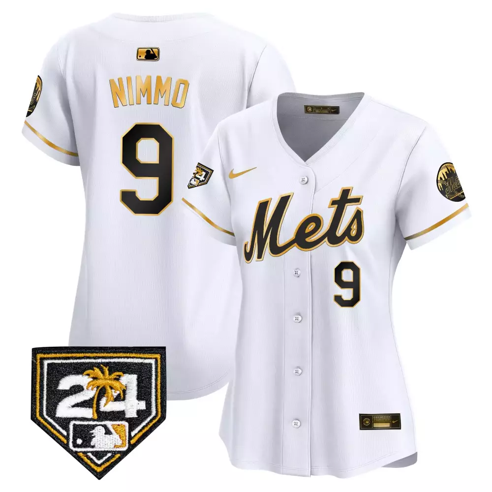brandon nimmo white gold womens new york mets 2024 spring training vapor premier limited jersey v2 all stitched