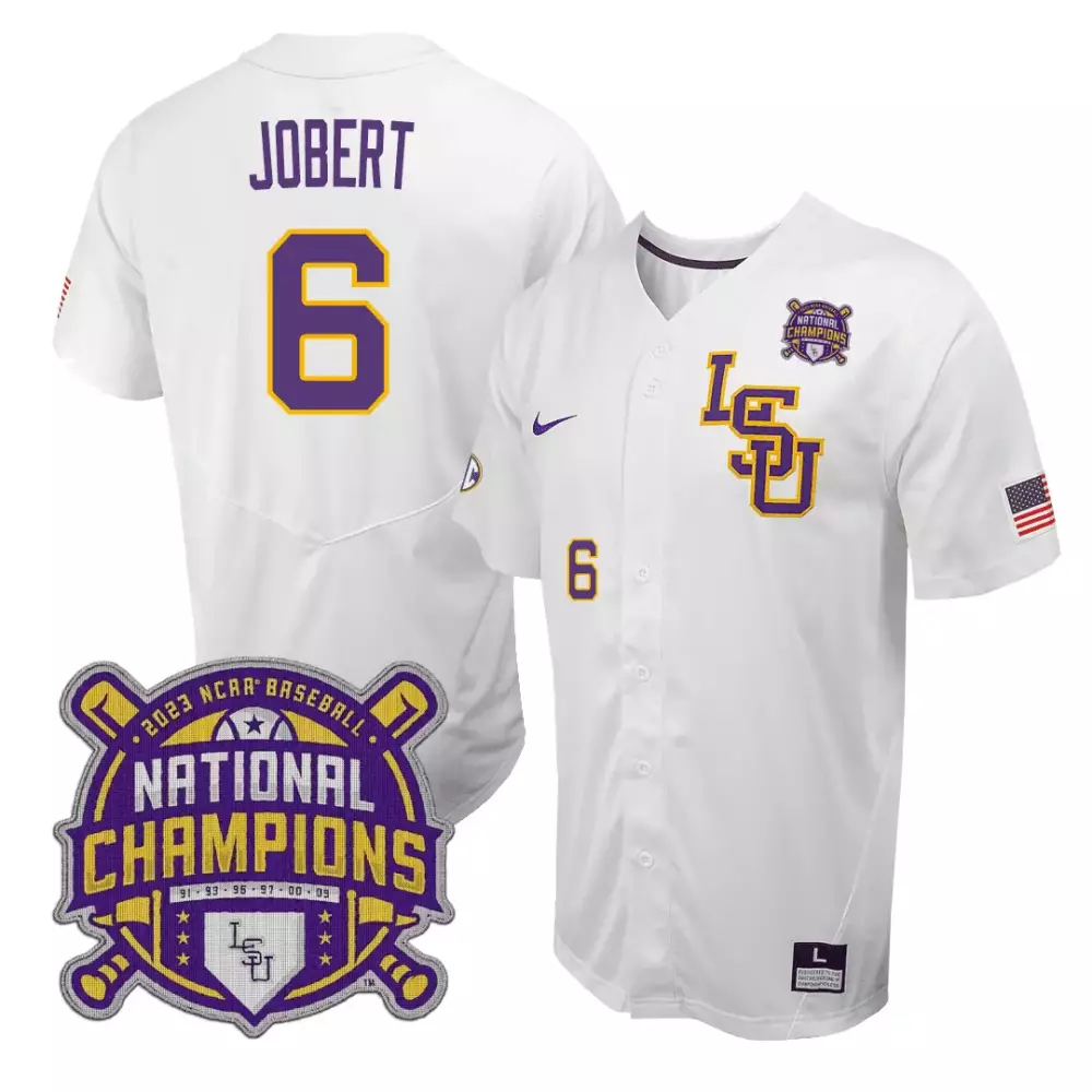 brayden jobert white mens lsu tigers 2023 national champions jersey all stitched