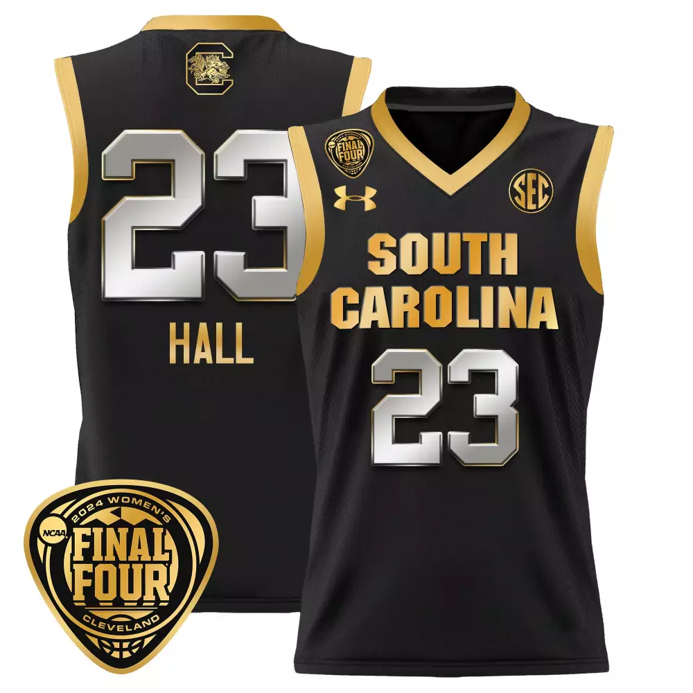 bree hall black gold mens size south carolina gamecocks 2024 final four basketball jersey women patch all stitched