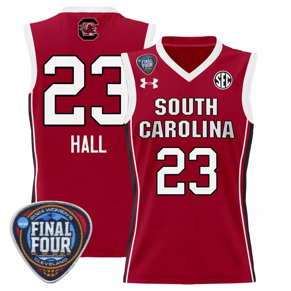 bree hall red womens size south carolina gamecocks 2024 final four basketball jersey women patch all stitched