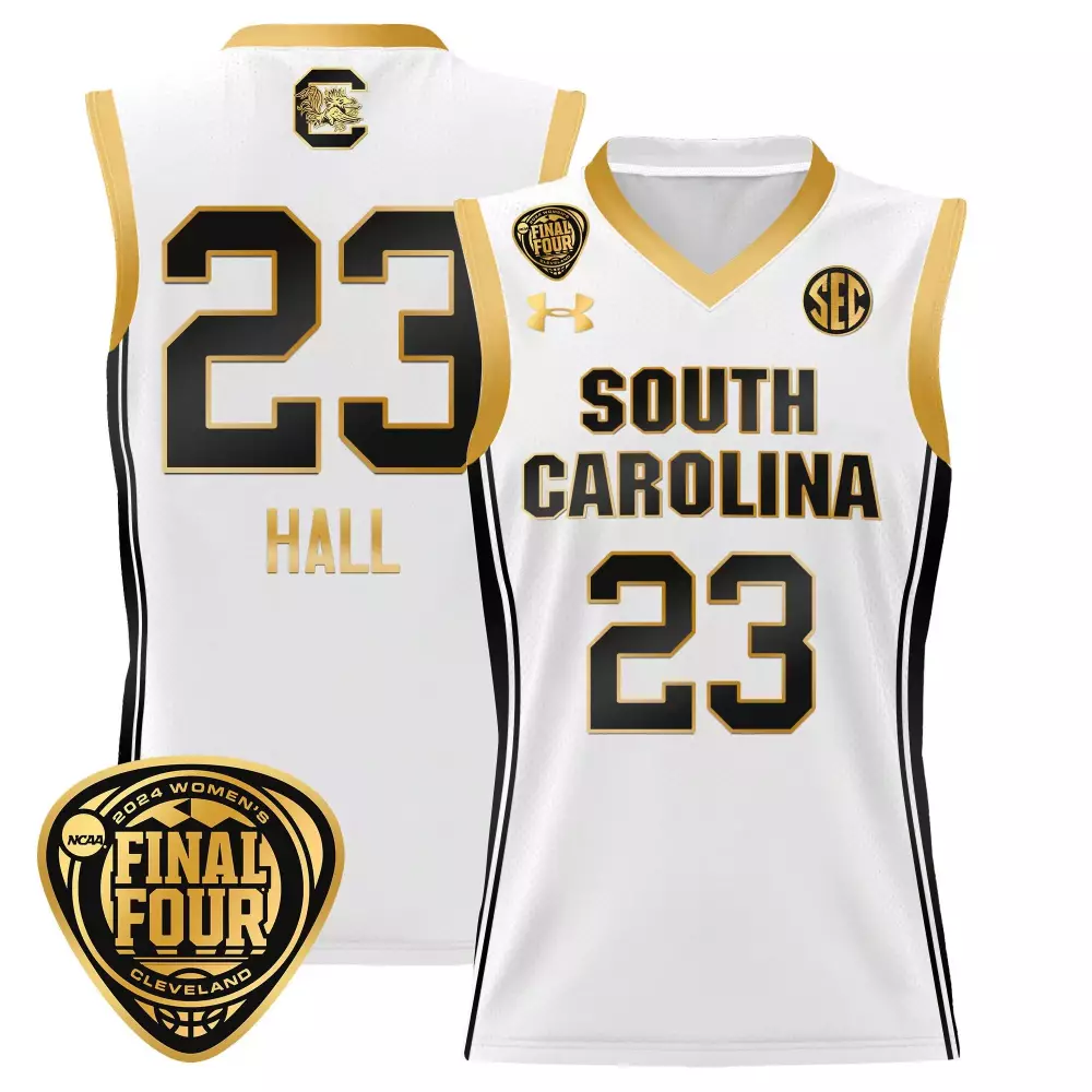 bree hall white gold womens size south carolina gamecocks 2024 final four basketball jersey women patch all stitched