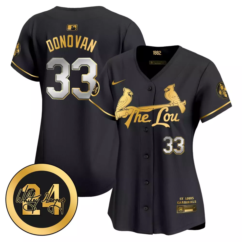 Donovan Cardinals 2024 City Connect Jersey | Black Gold with Whitey Herzog Patch | Women's Limited Edition Fan Gear