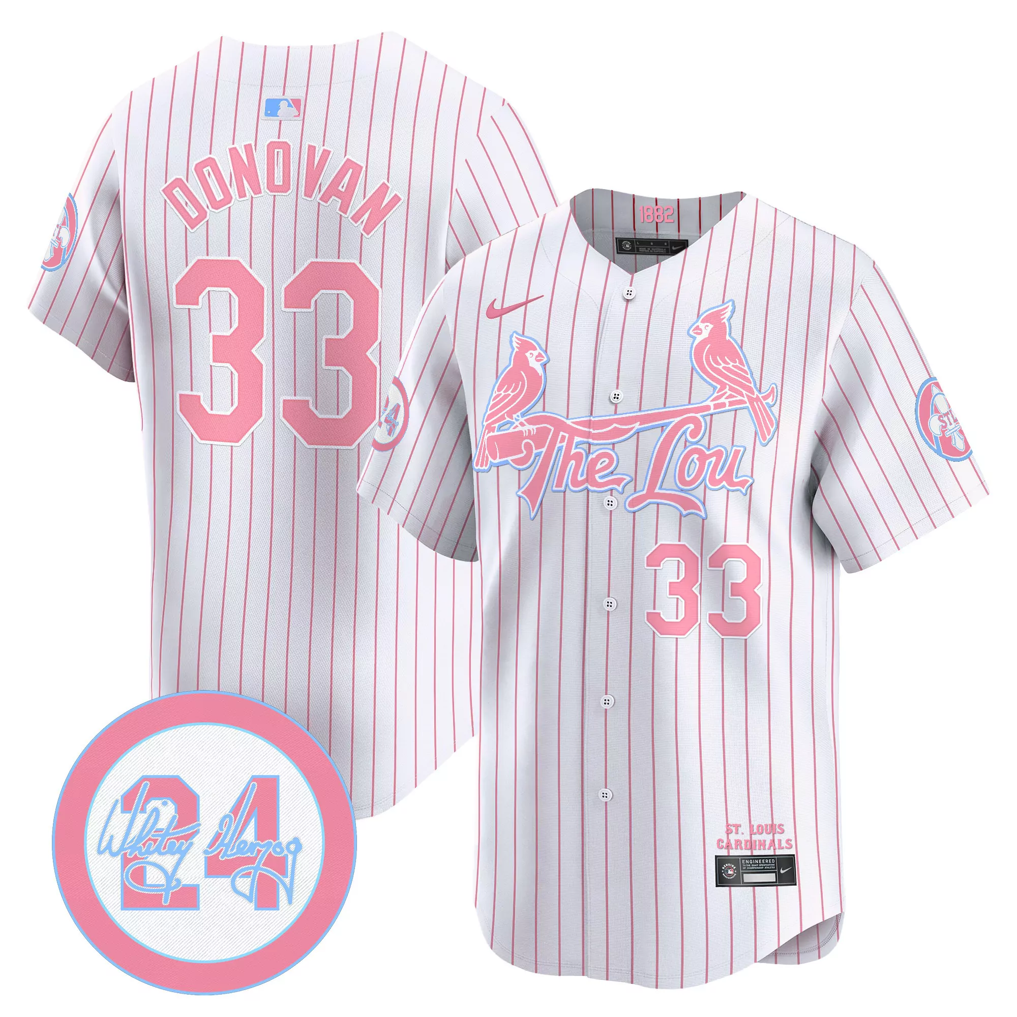 brendan donovan pinstripe unisex st louis cardinals bubblegum pink vapor premier limited jersey all stitched