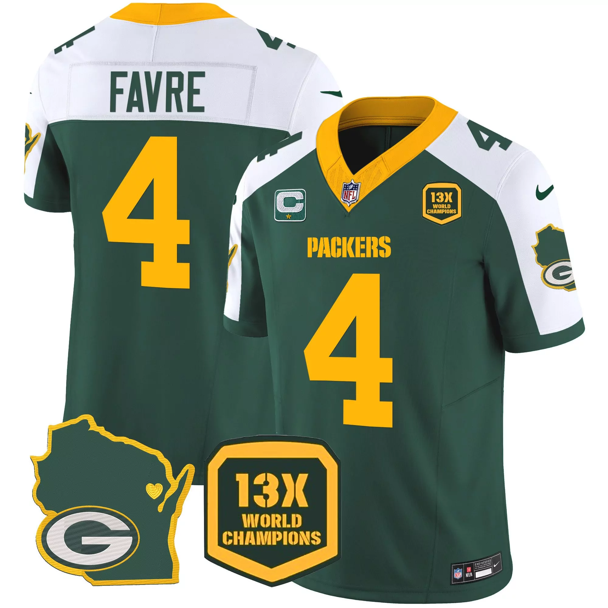 brett favre alternate mens green bay packers 13 time world champions home patch vapor jersey v2 all stitched