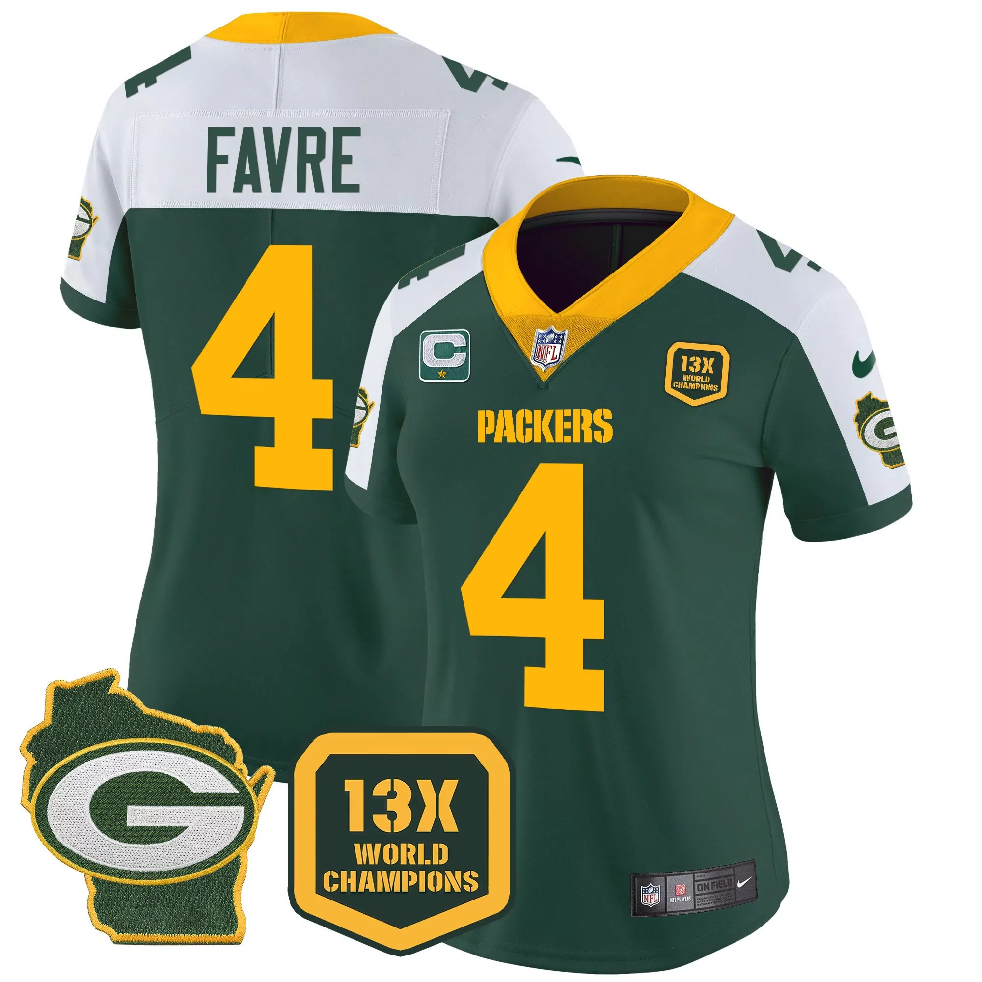 brett favre alternate womens green bay packers 13 time world champions home patch vapor jersey all stitched