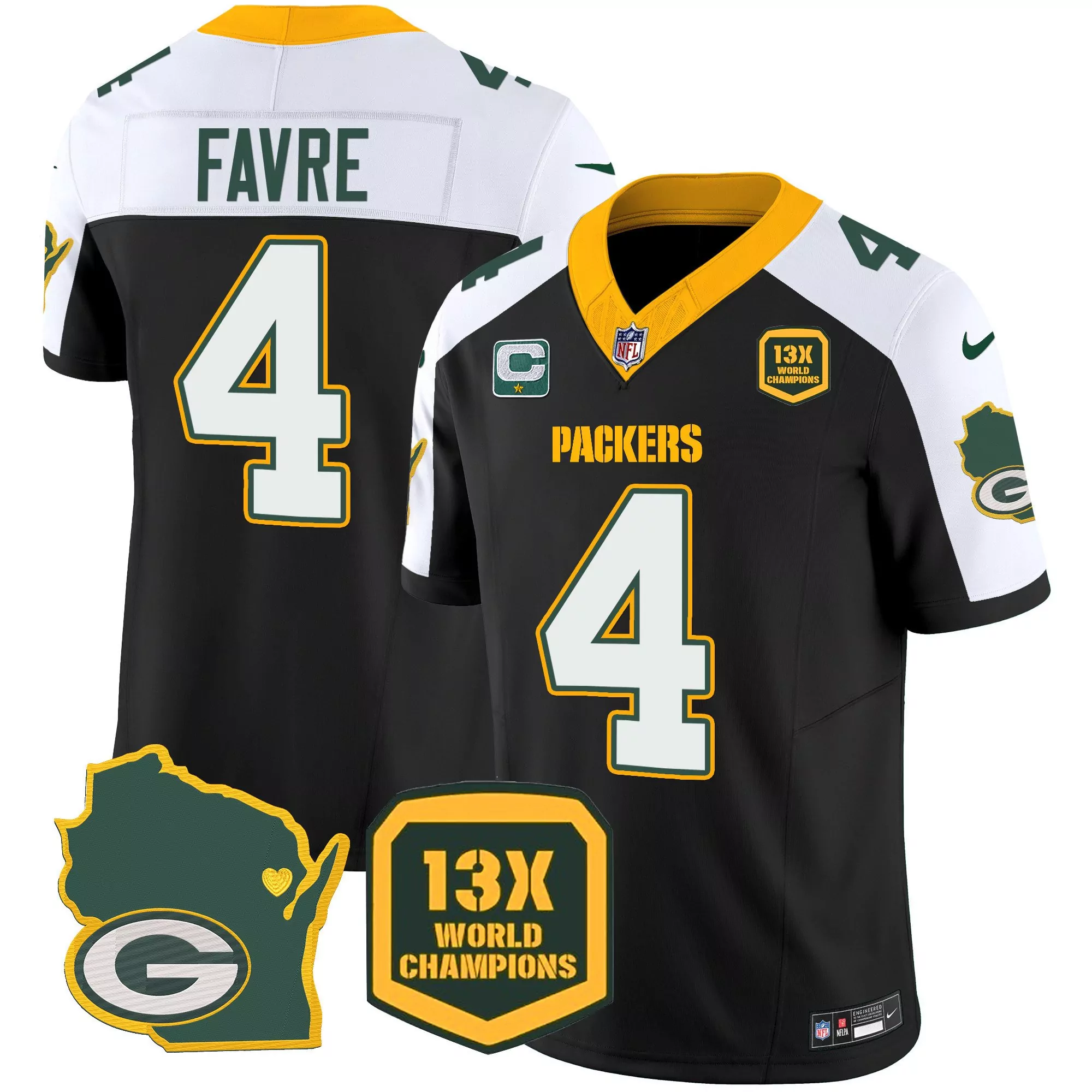 brett favre black alternate mens green bay packers 13 time world champions home patch vapor jersey v2 all stitched