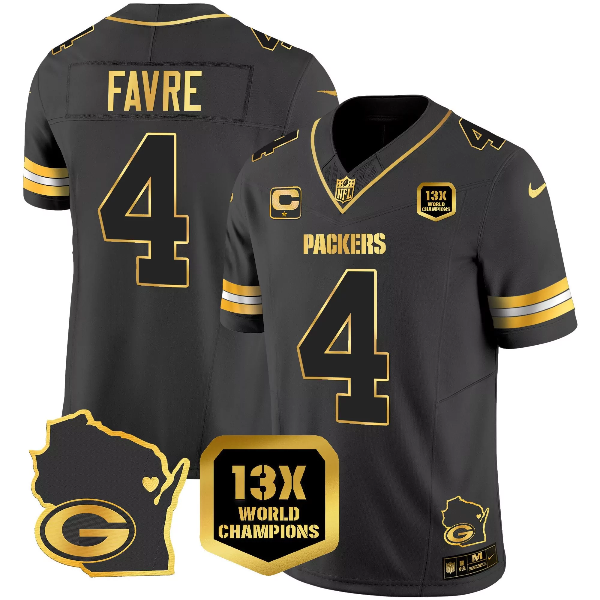 brett favre black alternate womens green bay packers 13 time world champions home patch vapor jersey all stitched