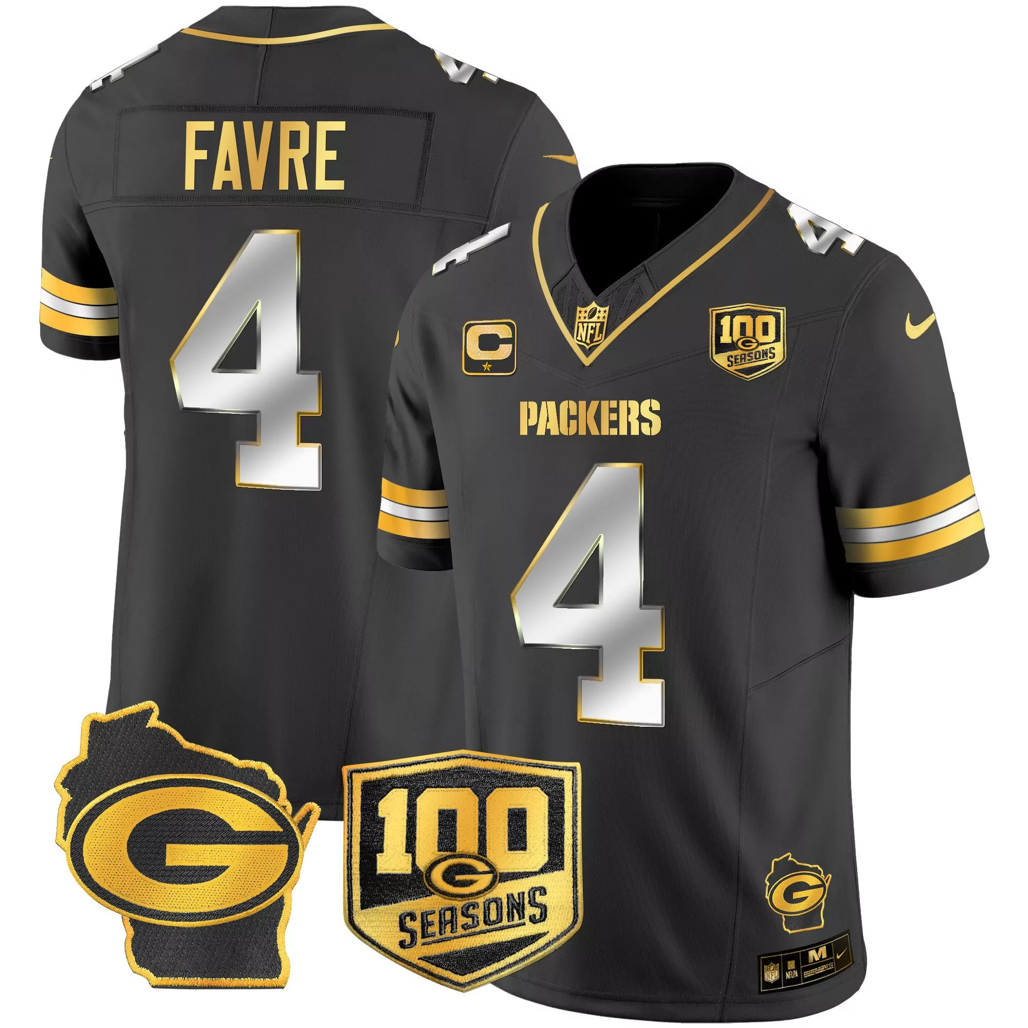 brett favre black limited mens green bay packers 100th season home patch gold vapor limited jersey all stitched