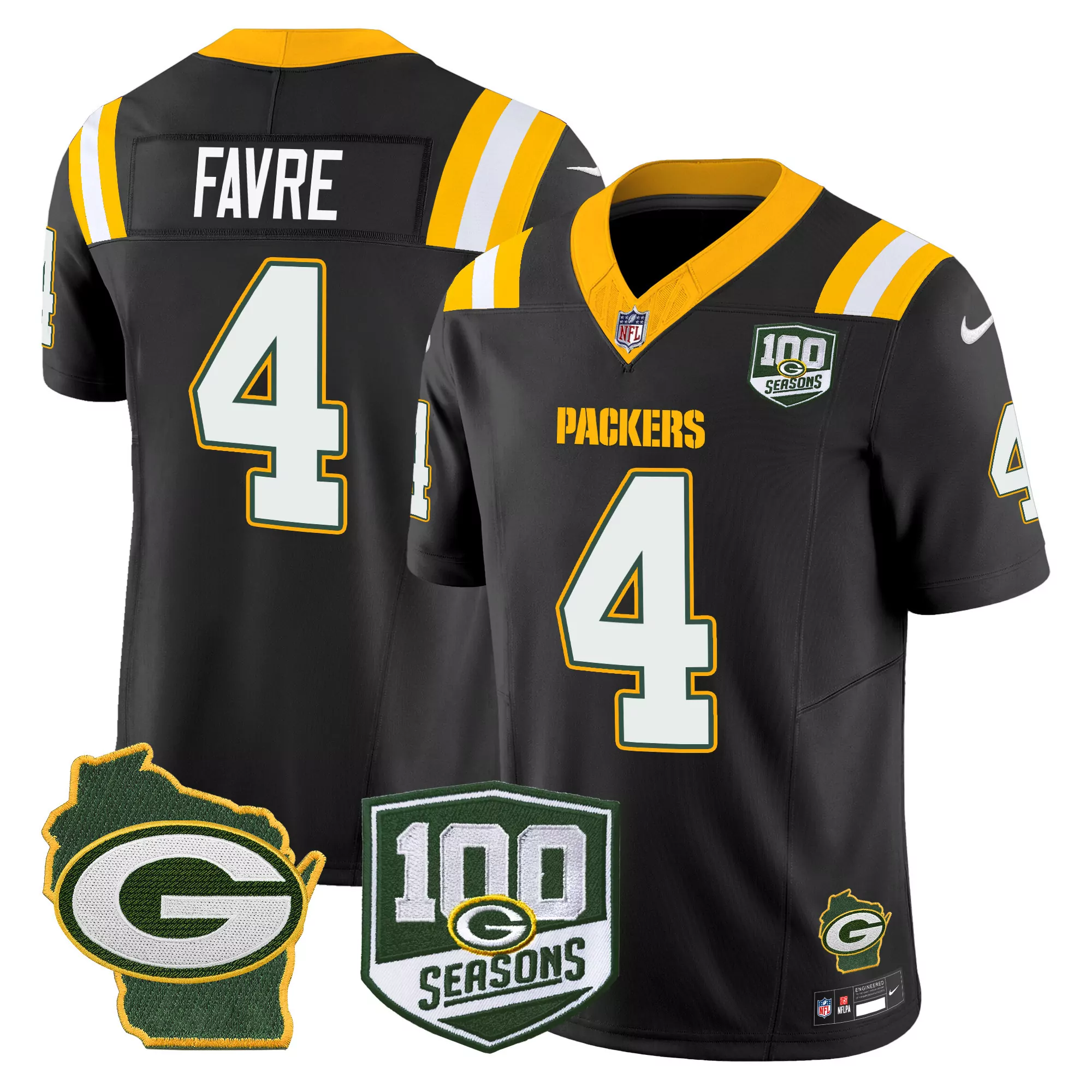 brett favre black mens green bay packers 100th season home patch vapor limited jersey all stitched