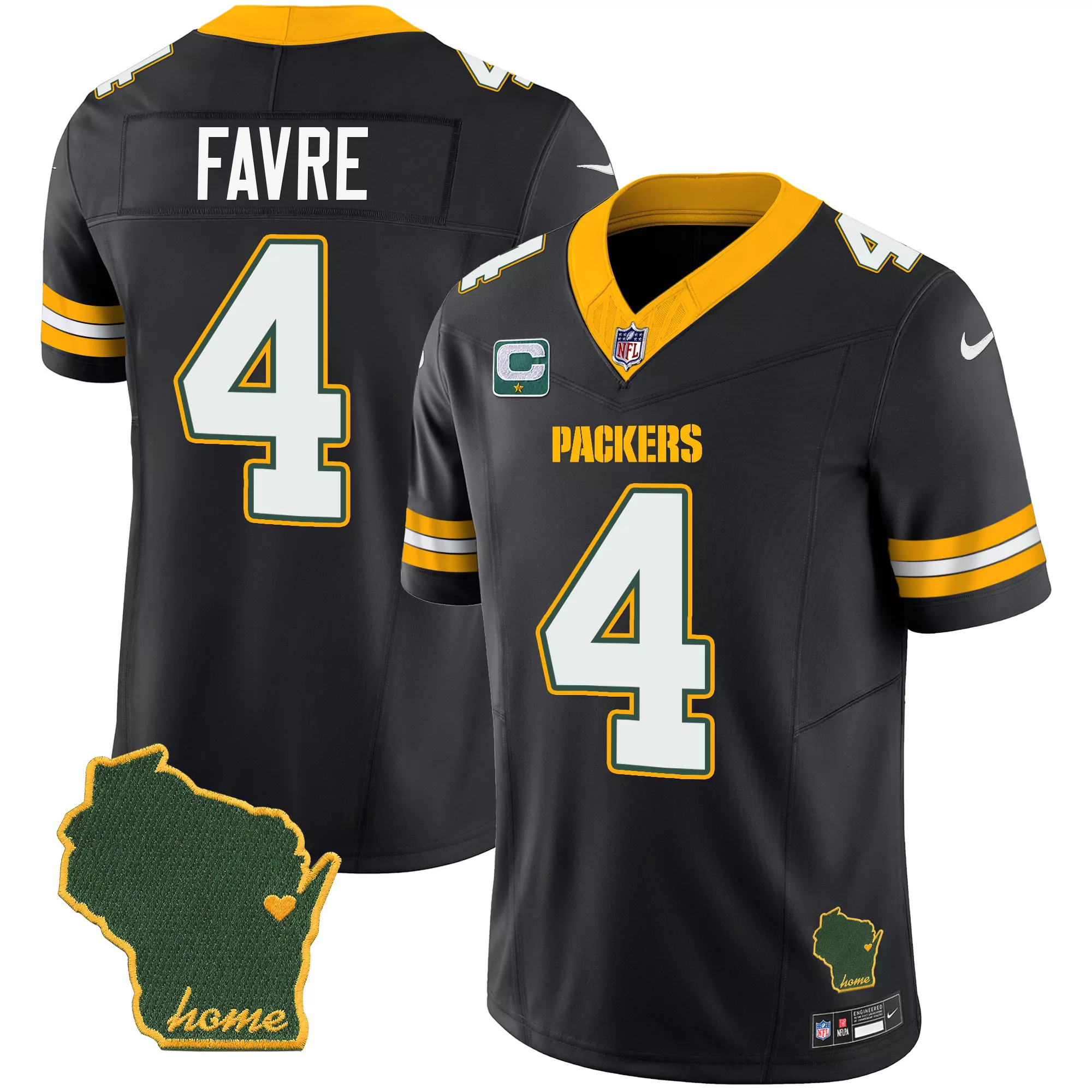 brett favre black mens green bay packers home patch vapor jersey v2 all stitched