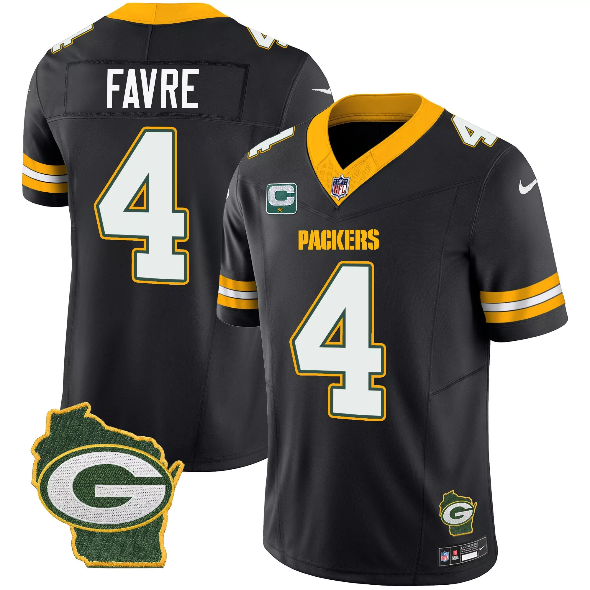 brett favre black mens green bay packers home patch vapor jersey v2 all stitched