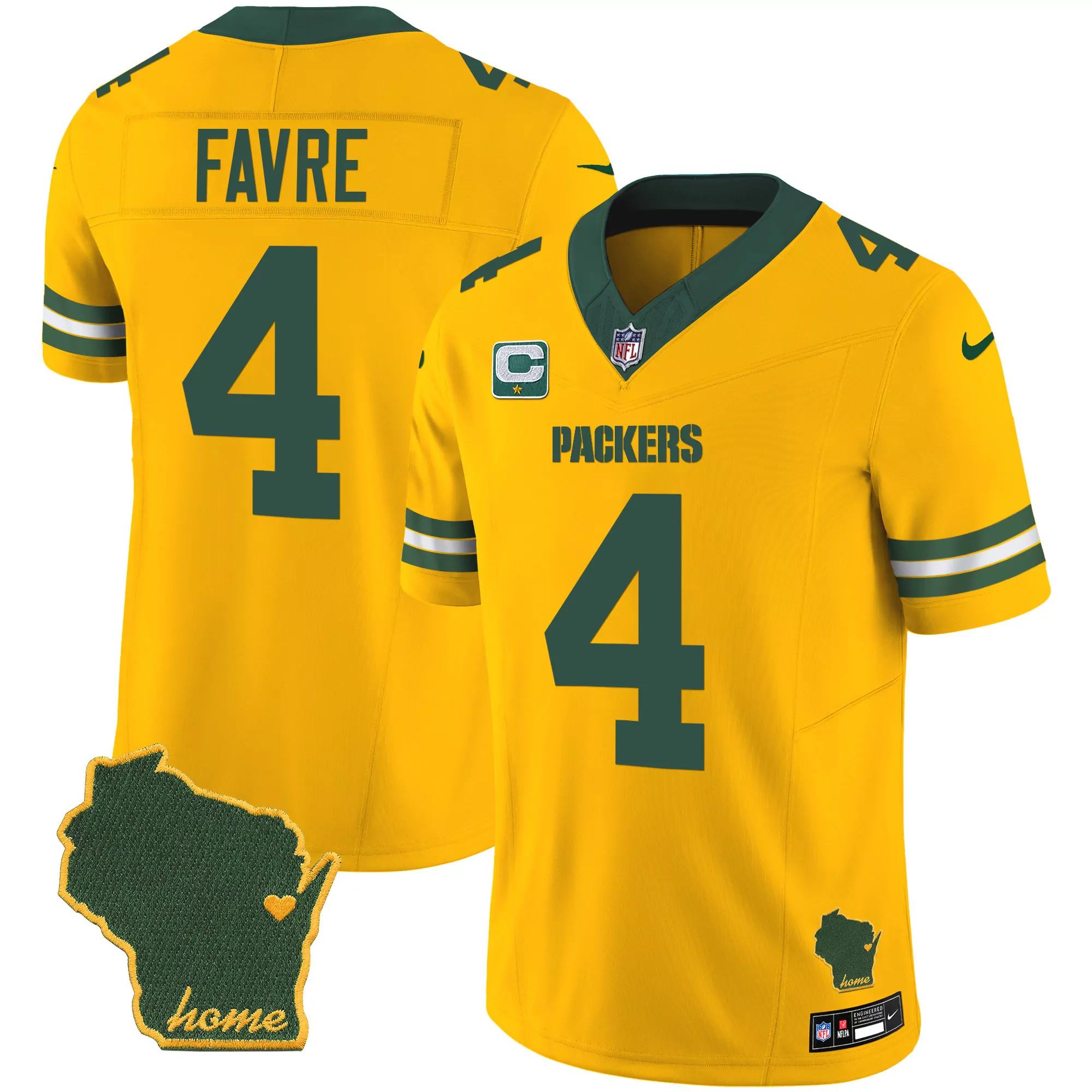 brett favre gold mens green bay packers home patch vapor jersey v2 all stitched