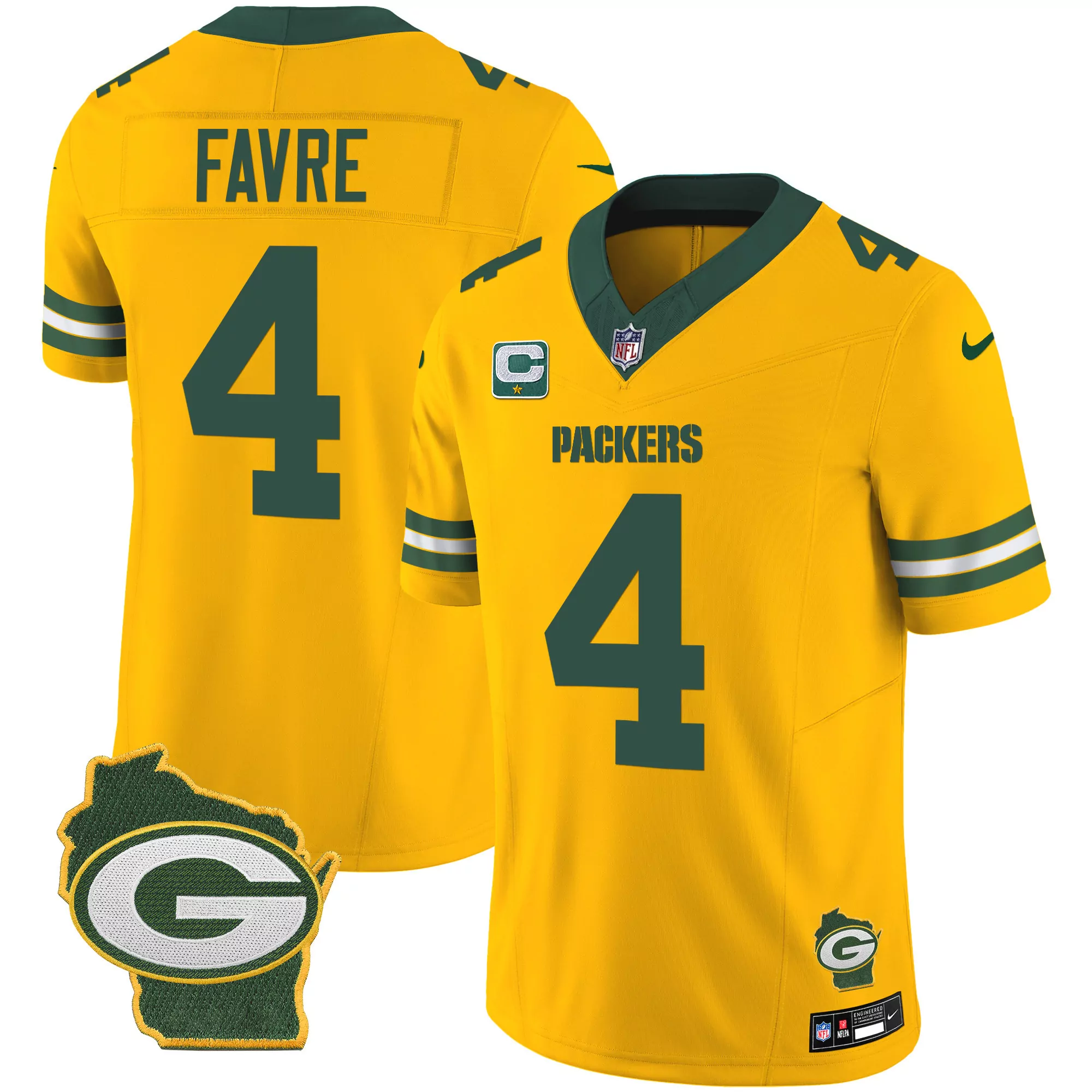 brett favre gold mens green bay packers home patch vapor jersey v2 all stitched