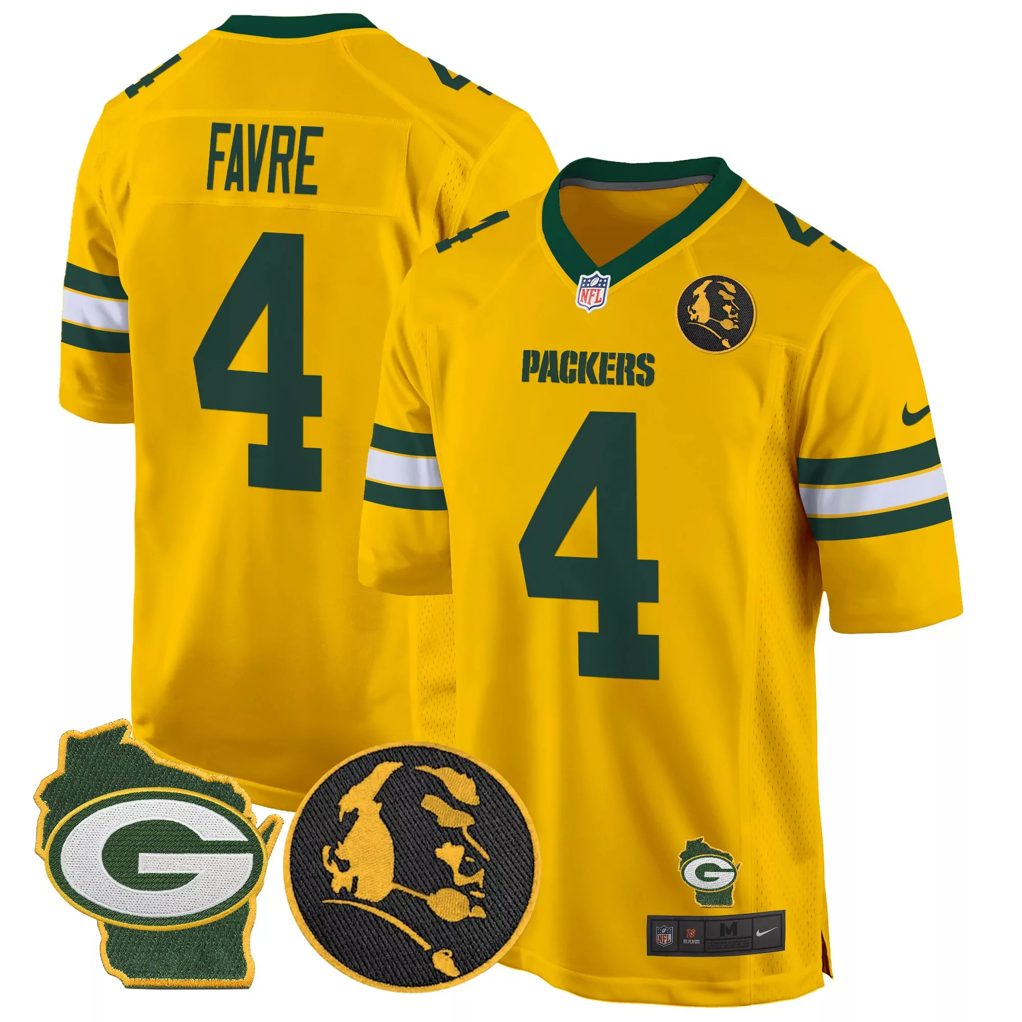 brett favre gold mens green bay packers home patch vapor jersey v2 all stitched