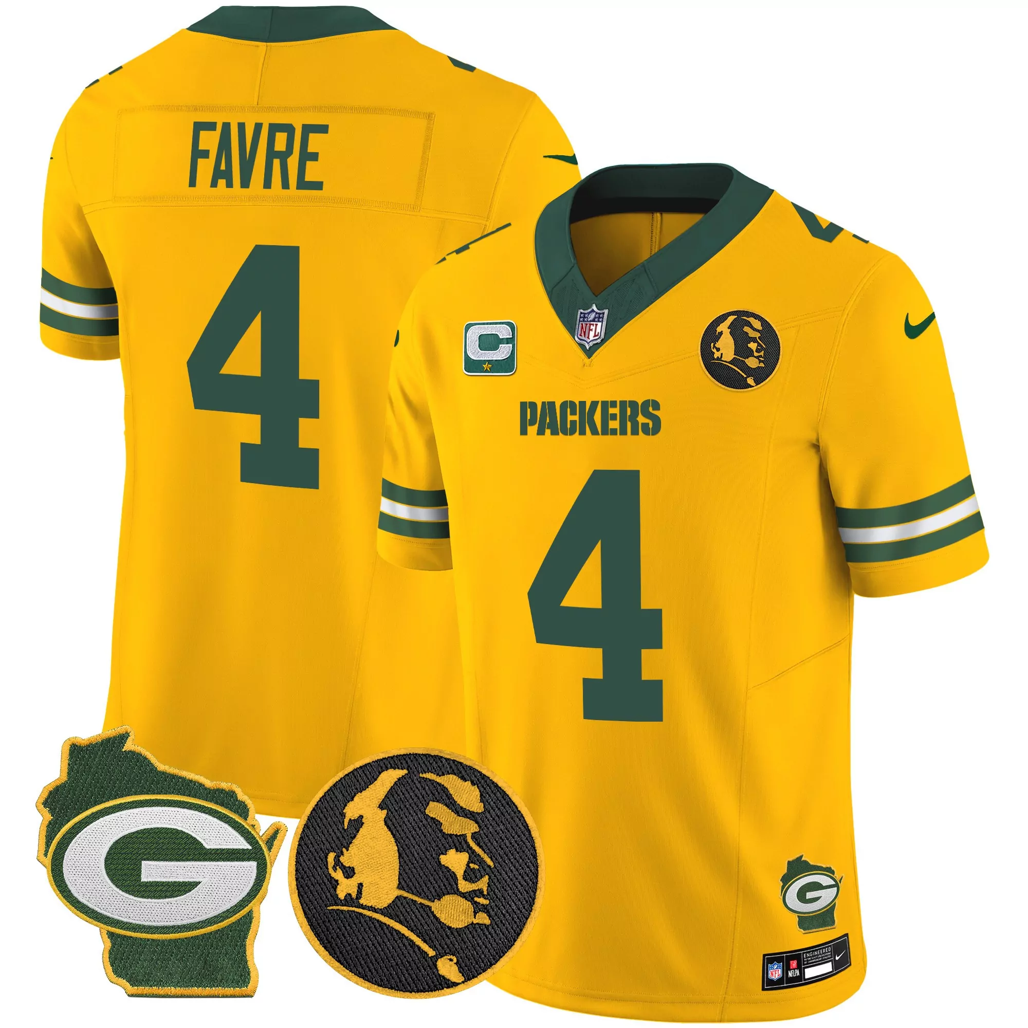 brett favre gold mens green bay packers home patch vapor jersey v2 all stitched