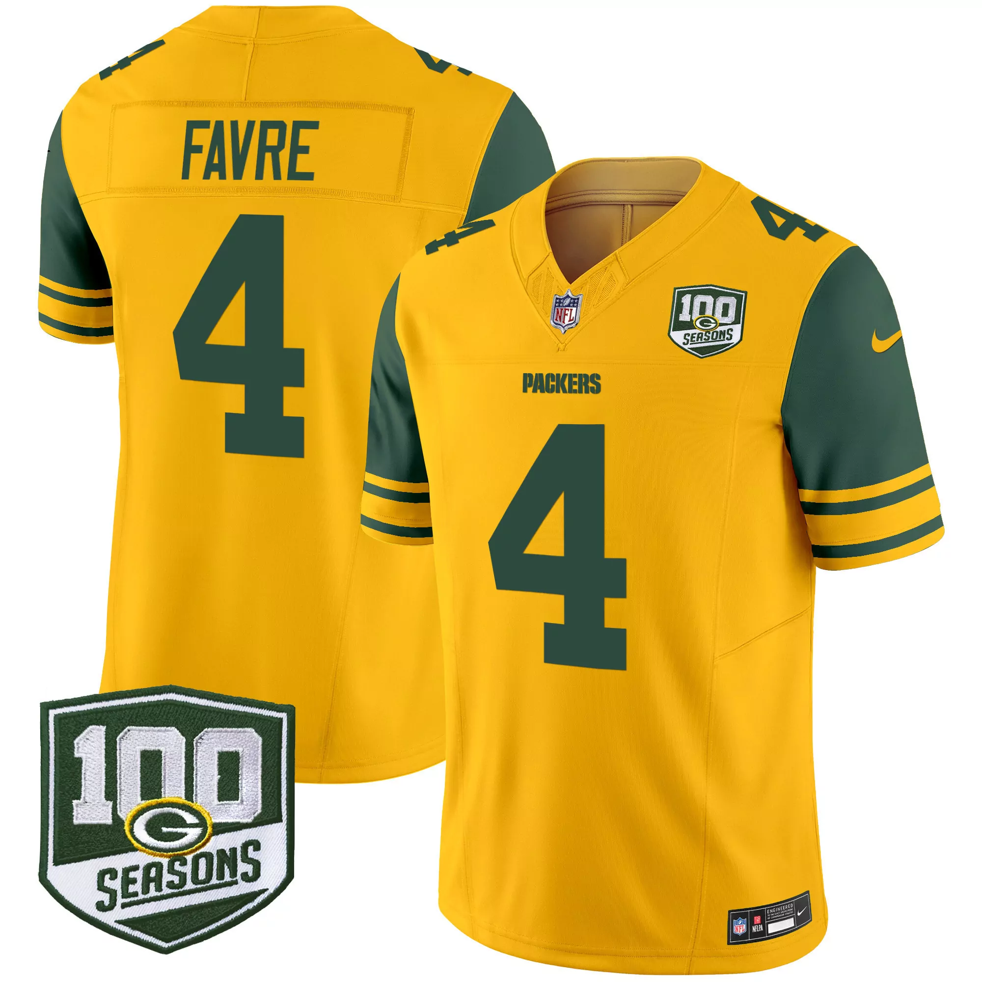 brett favre gold mens green bay packers home patch vapor jersey v2 all stitched