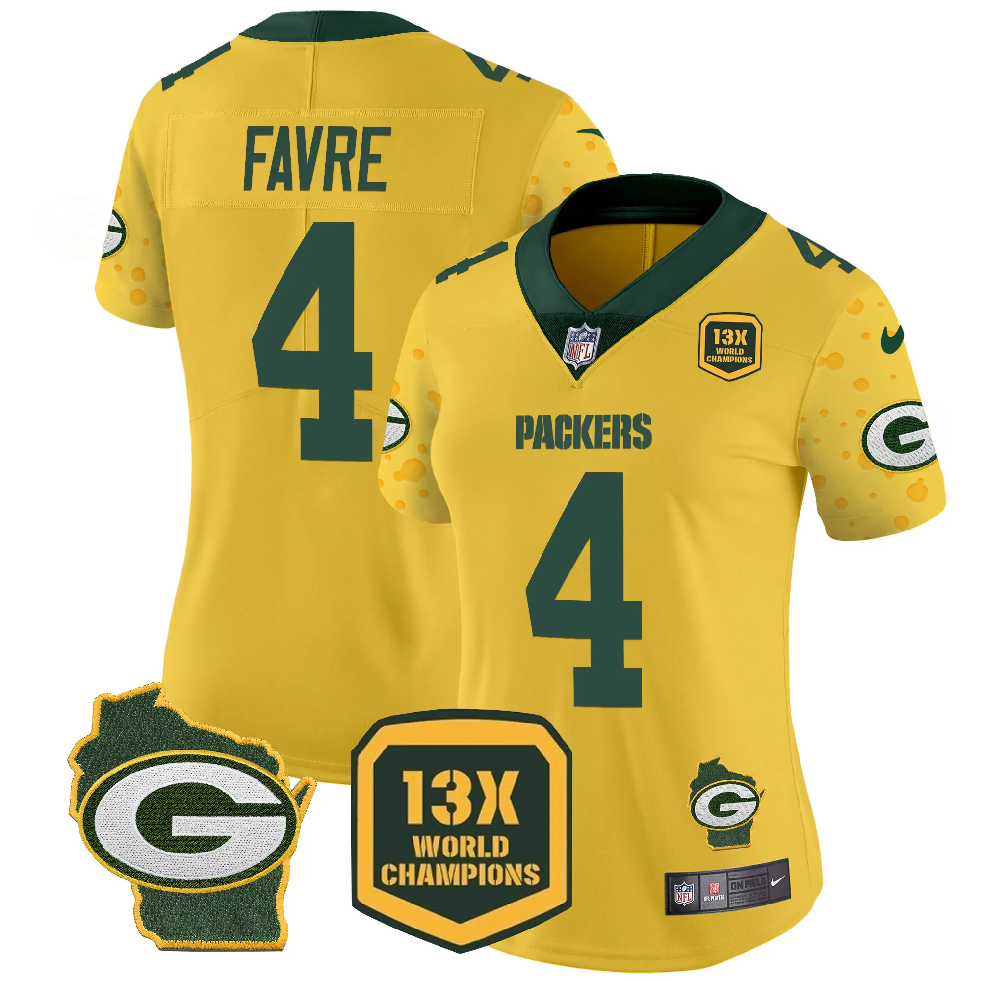 brett favre gold womens green bay packers 100th season home patch cheese vapor limited jersey all stitched