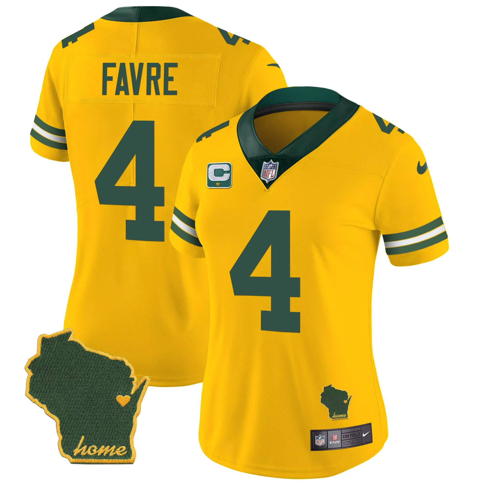 brett favre gold womens green bay packers 100th season home patch cheese vapor limited jersey all stitched