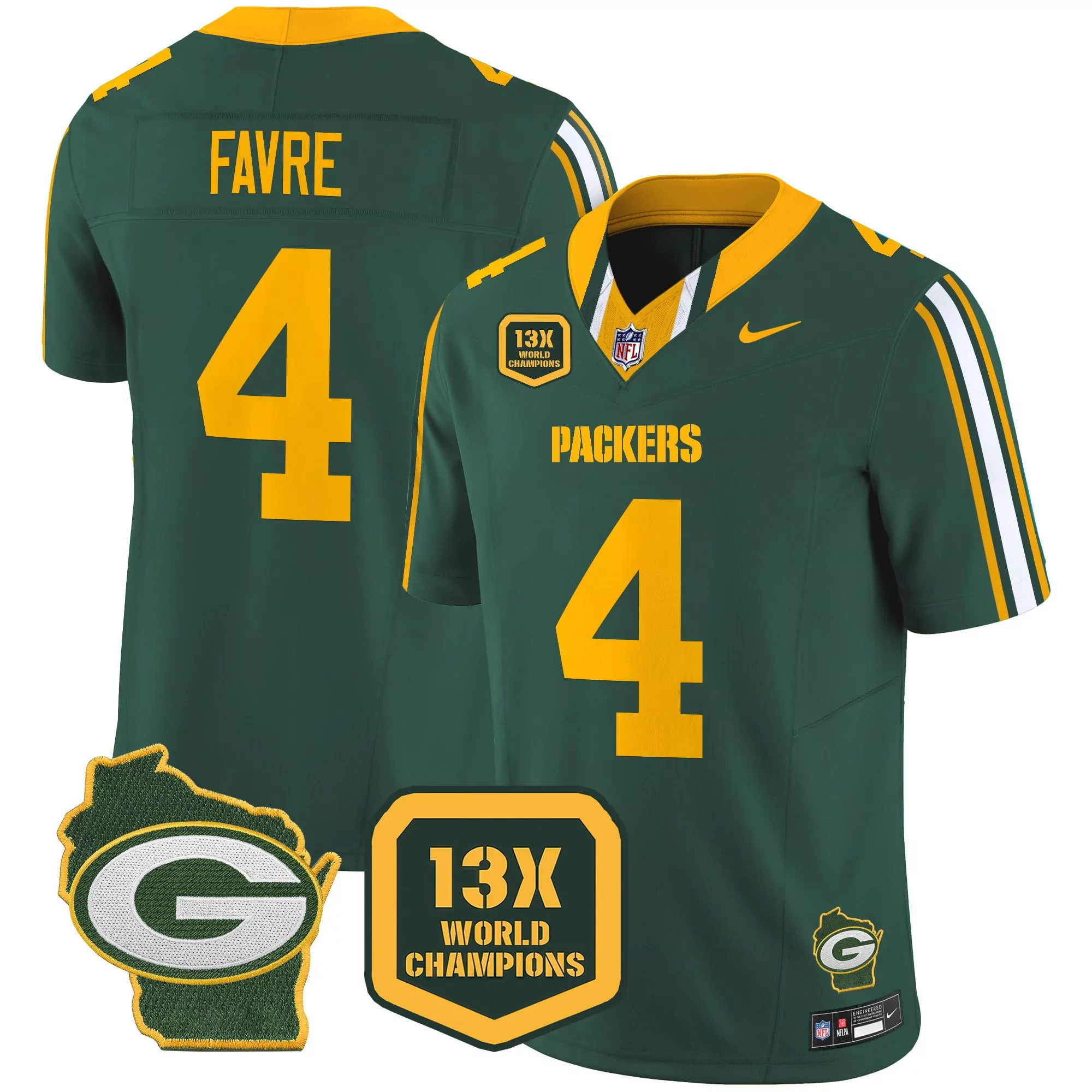 brett favre green mens green bay packers 13 time world champions home patch vapor limited jersey all stitched
