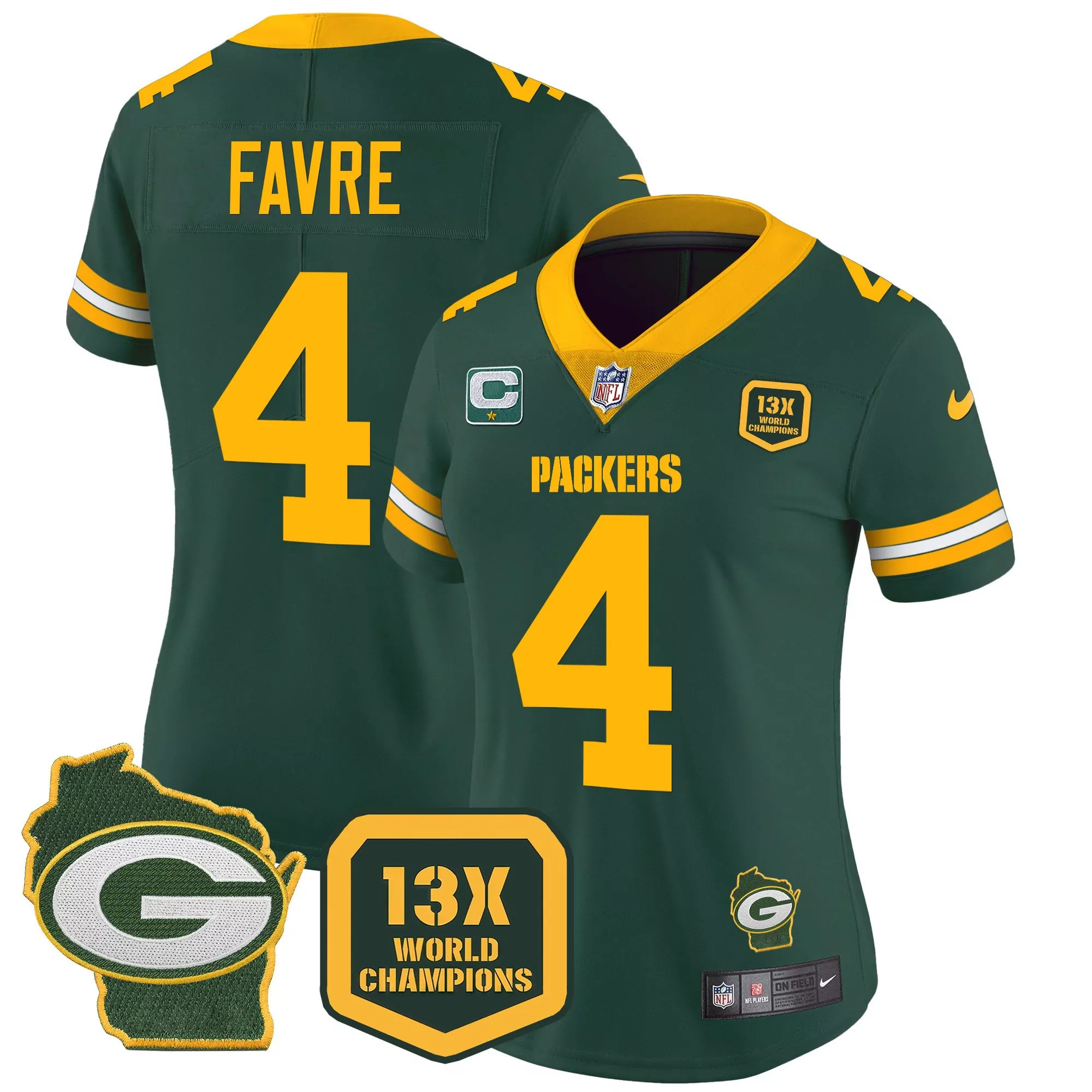 brett favre green womens green bay packers 100th season home patch cheese vapor limited jersey all stitched
