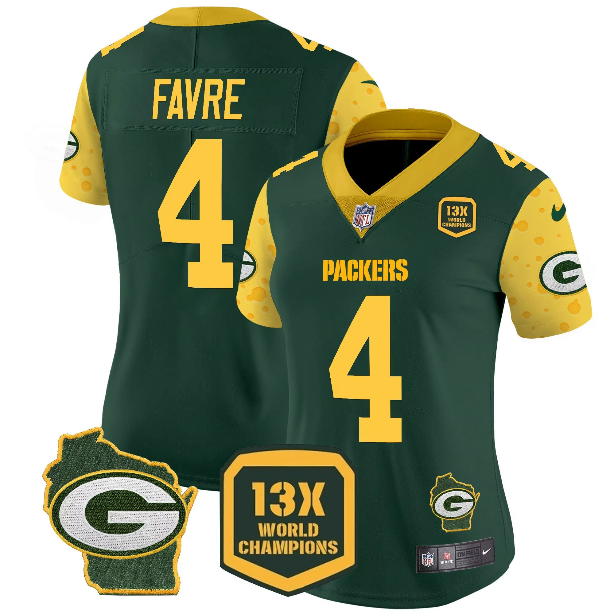 brett favre green womens green bay packers 100th season home patch cheese vapor limited jersey all stitched