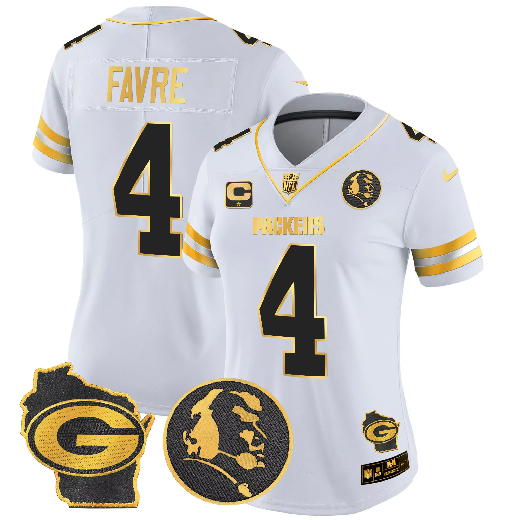 brett favre white gold womens green bay packers john madden home patch gold vapor limited jersey all stitched