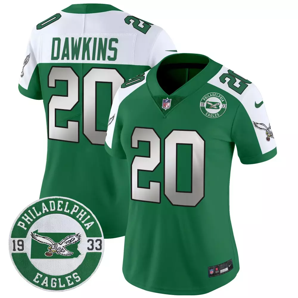 brian dawkins kelly alternate womens philadelphia eagles 2024 throwback vapor limited jersey est 1933 patch all stitched
