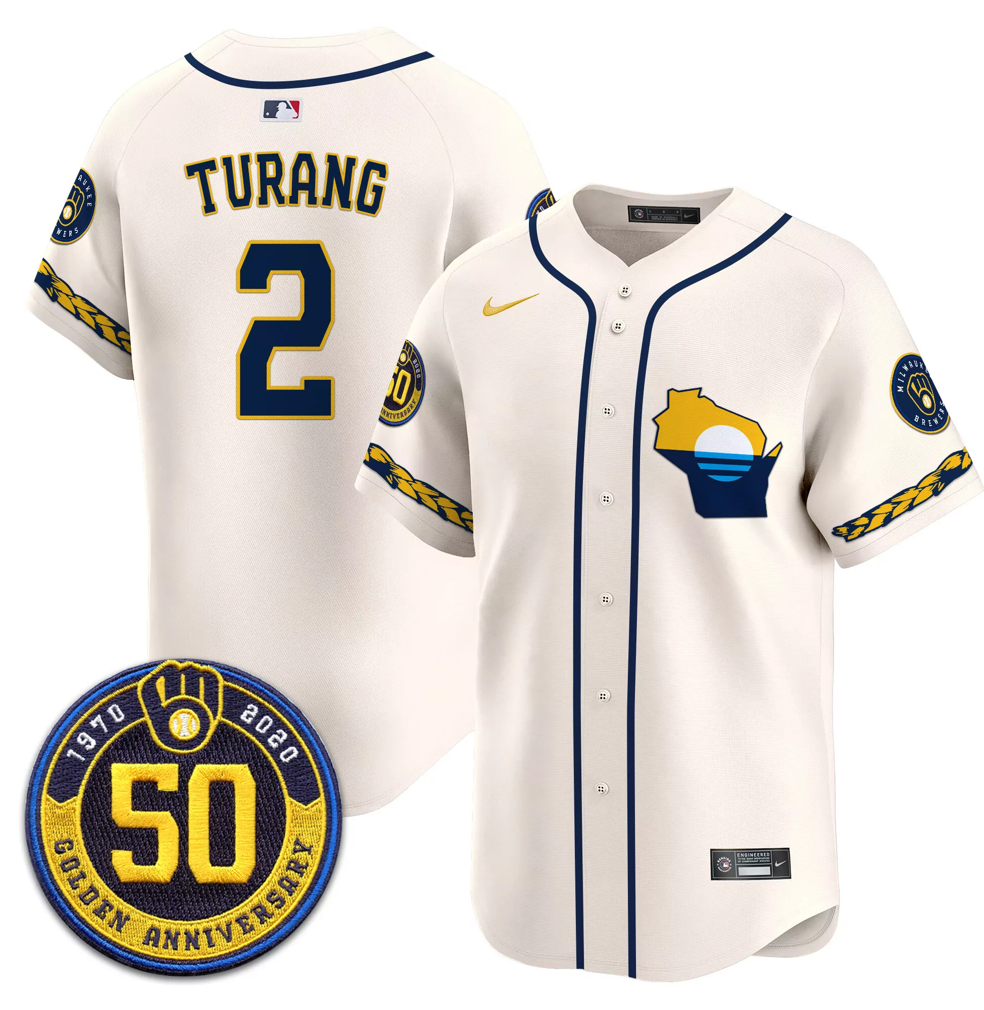 brice turang blue mens milwaukee brewers golden 50th anniversary patch vapor premier limited jersey all stitched