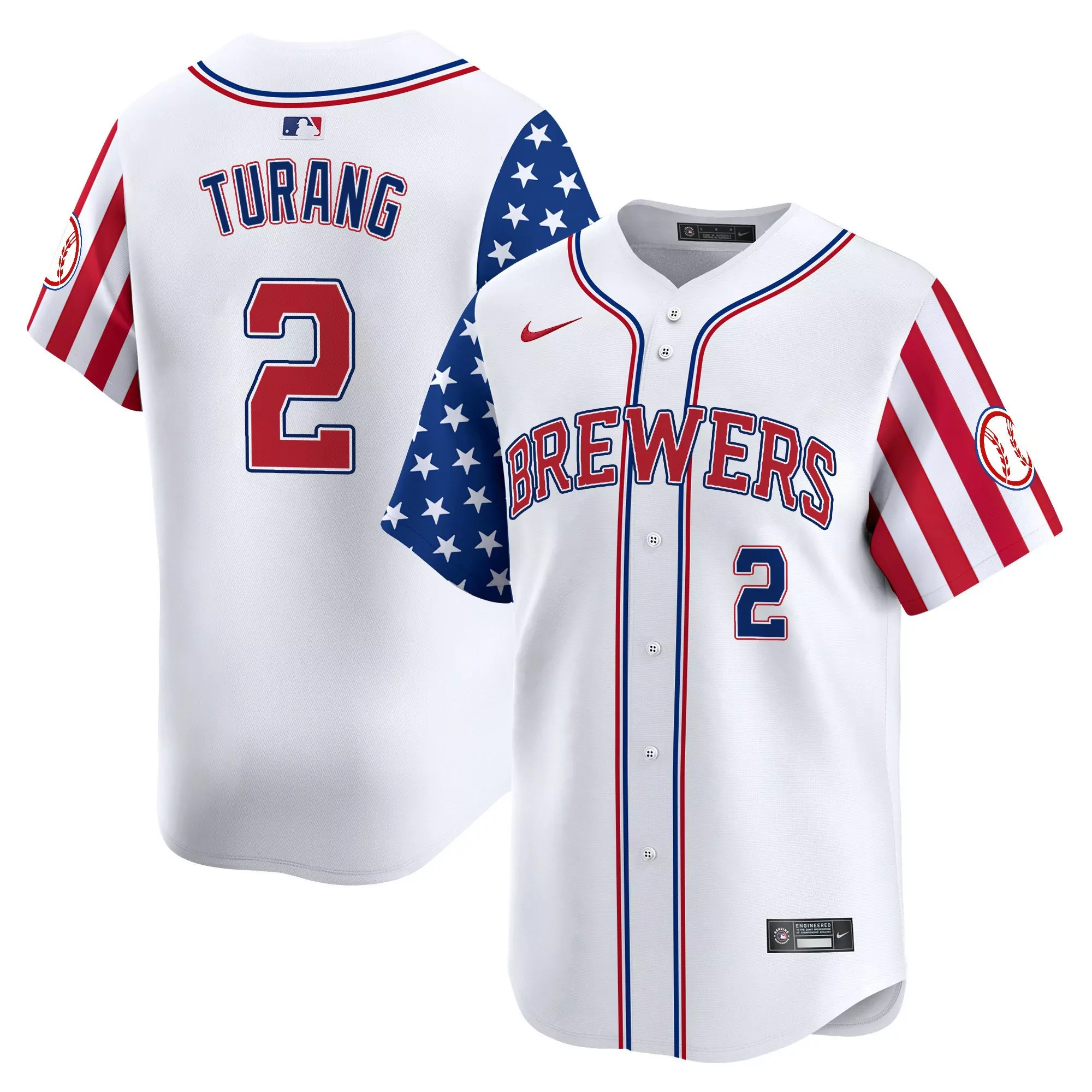 brice turang youth milwaukee brewers 2024 independence day vapor premier limited jersey all stitched