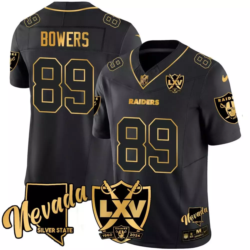 Brock Bowers Black Gold Men's Raiders 2024 Jersey | Gold Vapor Limited Edition | 65th Anniversary Fan Gear | For Men, Women & Youth