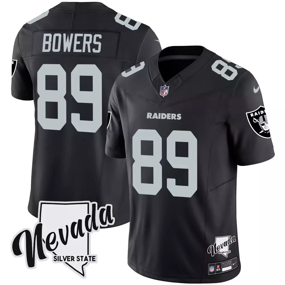 Brock Bowers Raiders Nevada Silver State Patch Vapor Jersey V2 | All Stitched Black Design | Game Day Outfit for Men, Women & Youth