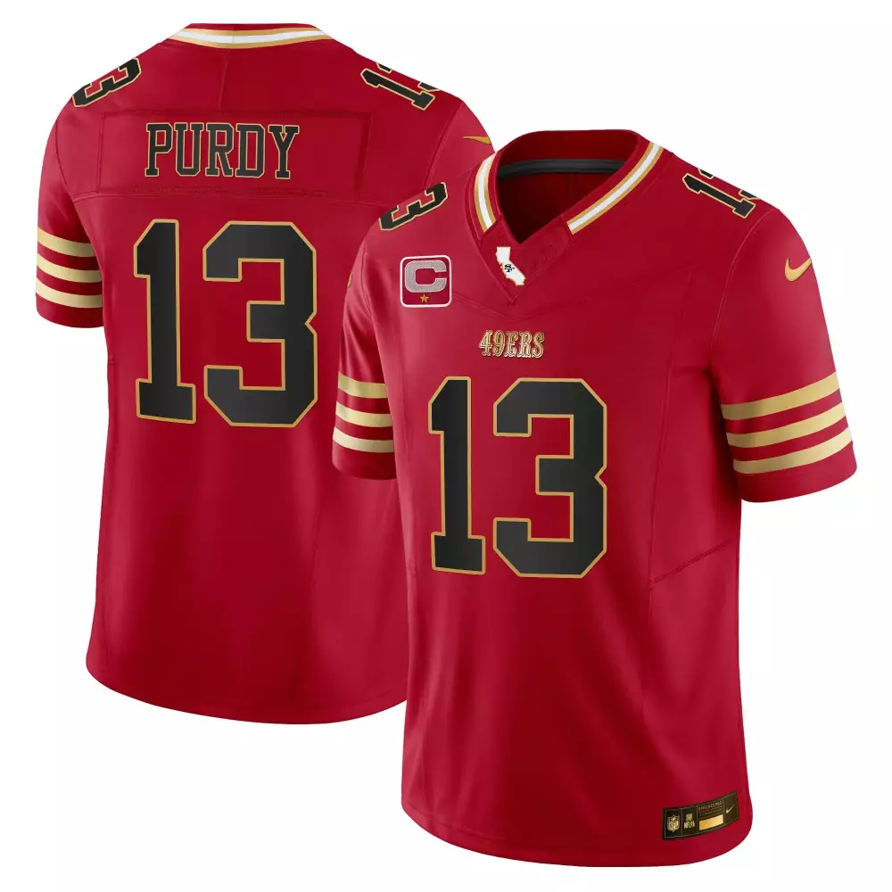 Brock Purdy Black Scarlet Men's 49ers Jersey | 2024 Gold Vapor Edition | All Stitched Fan Gear | For Men, Women & Youth