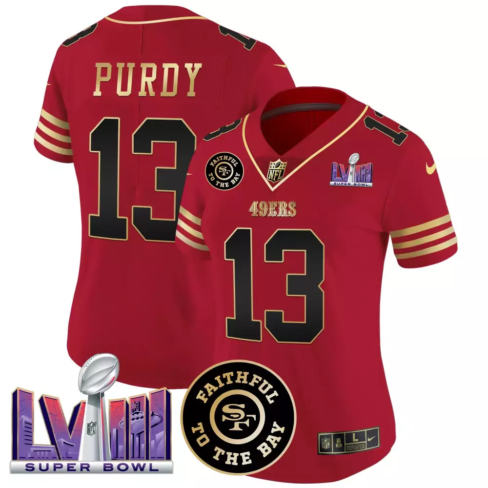 Brock Purdy Black Scarlet Women's 49ers Jersey | Faithful Super Bowl LVIII Patch | Vapor Limited Edition Fan Gear | For Men, Women & Youth