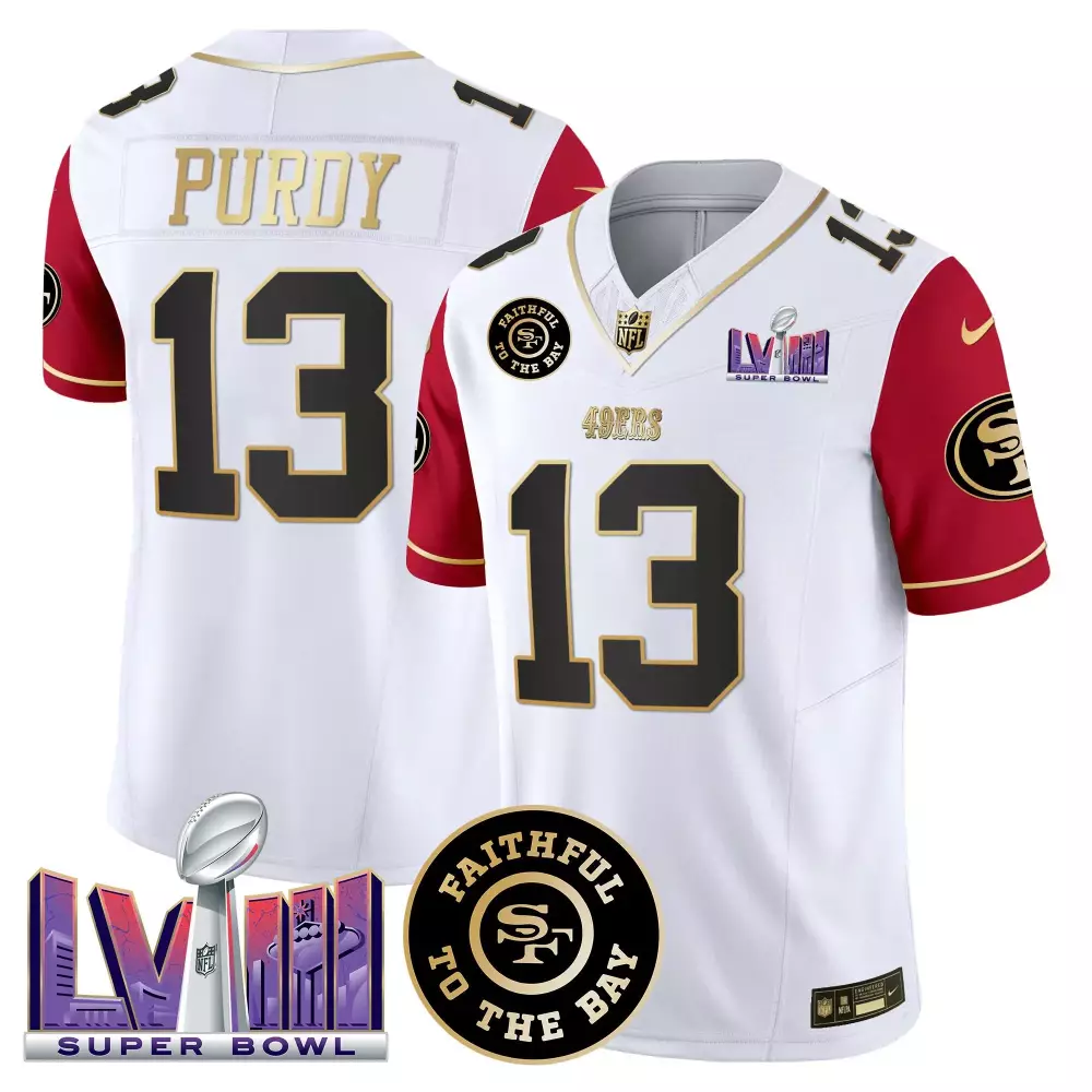 Brock Purdy Color Sleeves Men's 49ers Jersey | Faithful Super Bowl LVIII Patch | Vapor Limited Edition V2 Fan Gear | For Men, Women & Youth