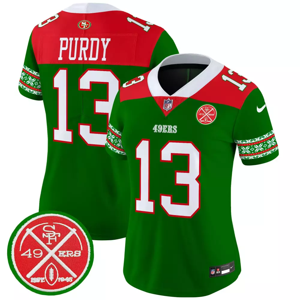 Brock Purdy Green Women's 49ers Jersey | 2024 Christmas Vapor Limited Edition | All Stitched Fan Gear | For Men, Women & Youth