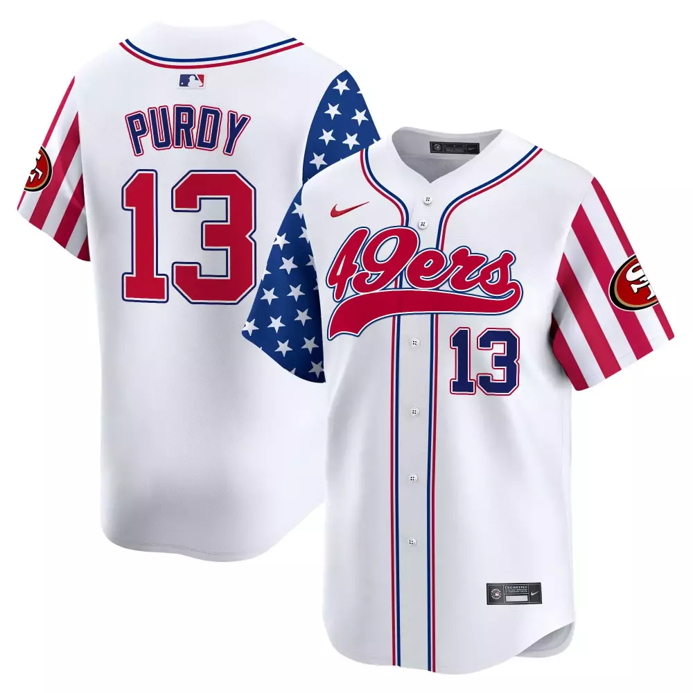 Brock Purdy Men's 49ers Jersey | White 2024 Independence Day Vapor Premier Limited Edition | All Stitched Fan Gear | For Men, Women & Youth