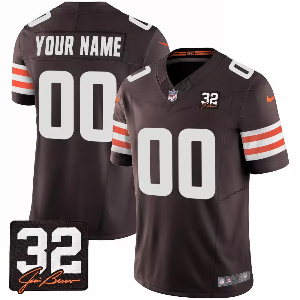 brown men cleveland browns 32 jim brown memorial home patch custom jersey v3 all stitched