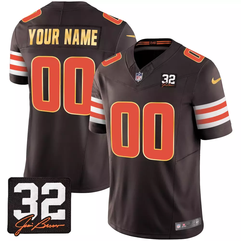 brown men cleveland browns 32 jim brown memorial home patch custom jersey v3 all stitched
