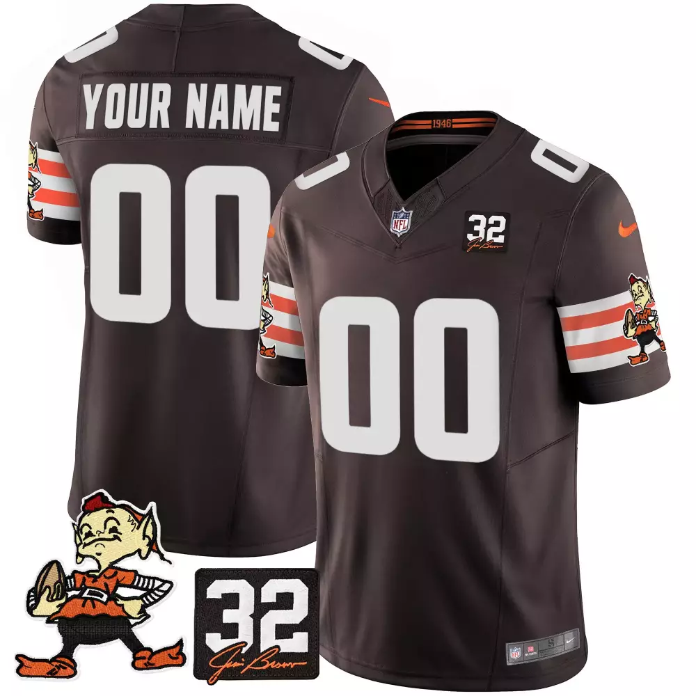 brown men cleveland browns 32 jim brown memorial home patch custom jersey v3 all stitched