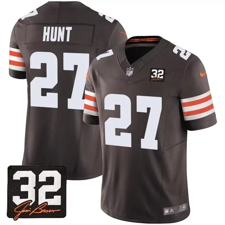 brown men cleveland browns 32 jim brown memorial home patch custom jersey v3 all stitched